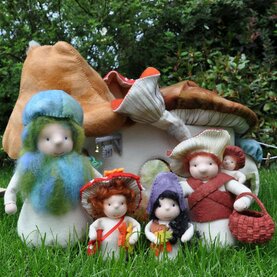 Op een grote paddenstoel