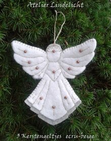 Pakket 3 kerstengeltjes ecru beige