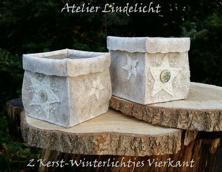 Pakket 2 Kerst/winterlichtjes vierkant wit grijs