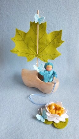 Patroonblad klompje varen blauw/roze