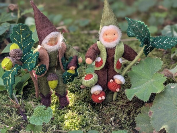 Pakket Kastanje kabouter met twee kastanje baby's