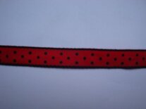 Satijnlint rood met zwarte stippen