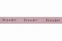 Rose geblokt lint met tekst It`s a girl
